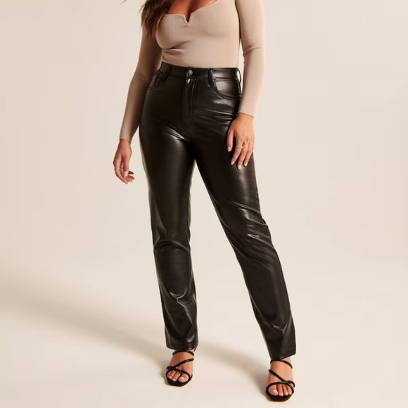 ABERCROMBIE & FITCH Curve Love Vegan Leather 90s Straight Pant Black {II17} - Picture 1 of 4
